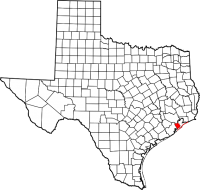 Map of Texas highlighting Galveston County