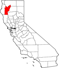 Map of California highlighting Trinity County