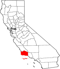 Map of California highlighting Santa Barbara County