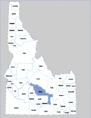 Map of Idaho highlighting Blaine County