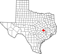 Map of Texas highlighting Burleson County