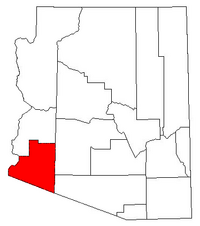 Map of Arizona highlighting Yuma County