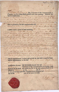 384px-Land grant Hugh Mercer's Heirs Thomas Jefferson 1780.jpg