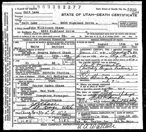 Utah Death Certificate Example