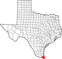Map of Texas highlighting Cameron County