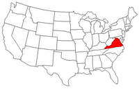 Map of the U.S. highlighting Virginia