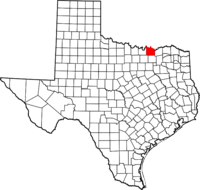 Map of Texas highlighting Grayson County