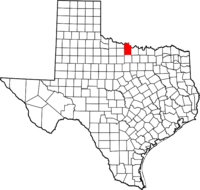 Map of Texas highlighting Clay County