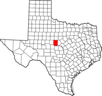 Map of Texas highlighting Coleman County