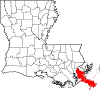 Map of Louisiana highlighting Plaquemines Parish