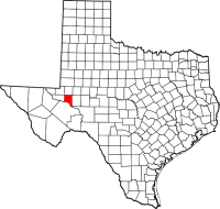 Map of Texas highlighting Crane County