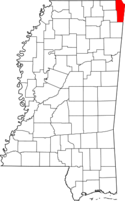 Map of Mississippi highlighting Tishomingo County.png