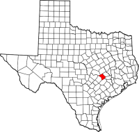 Map of Texas highlighting Lee County