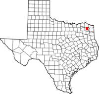 Map of Texas highlighting Titus County