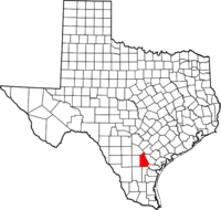 Map of Texas highlighting Live Oak County