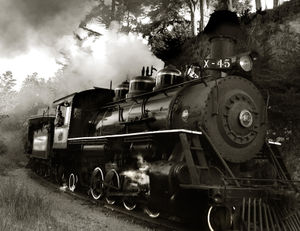 Black Train Description Railroad Locomotive Date:4 July 2001 Source: Wikipedia Title: Locomotive #45 Permission:Creative Commons Attribution Share Alike 3.0 Author: RA Sallinen III