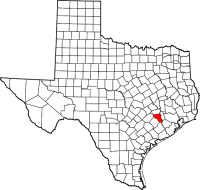 Map of Texas highlighting Austin County