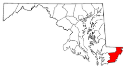 Map of Maryland highlighting Worcester County.png