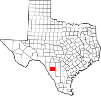 Map of Texas highlighting Zavala County