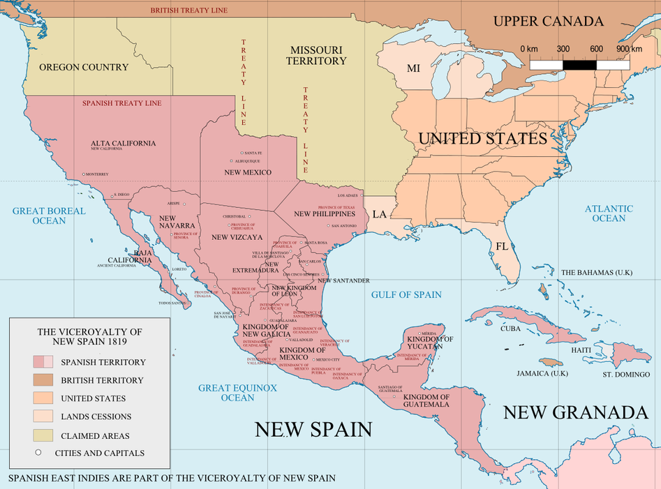 New Spain in 1819 after the Adams–Onís Treaty.New Spain in 1819 after the Adams–Onís Treaty.