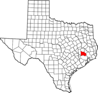 Map of Texas highlighting Montgomery County