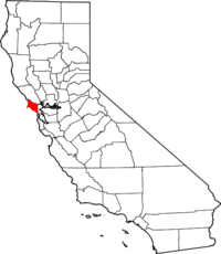 Map of California highlighting Marin County