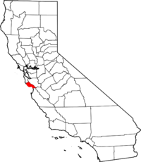 Map of California highlighting Santa Cruz County