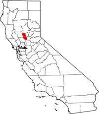 Map of California highlighting Sutter County