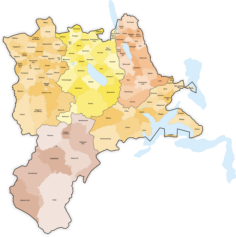 Karte Gemeinden des Kantons Luzern farbig 1934.png