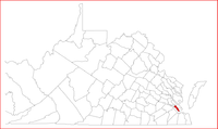 Map of Virginia highlighting Warwick County