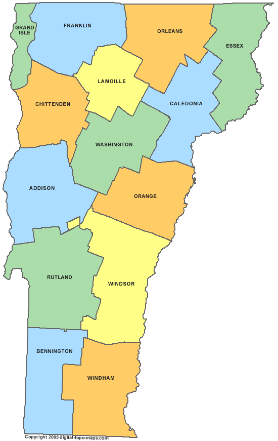 Alphabetical list of Vermont Counties