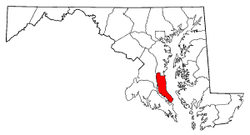 Map of Maryland highlighting Calvert County.png