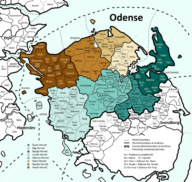 Odense County, Denmark Color-blind Map • FamilySearch