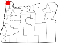Map of Oregon highlighting Clatsop County