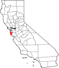 Map of California highlighting San Mateo County