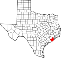Map of Texas highlighting Brazoria County